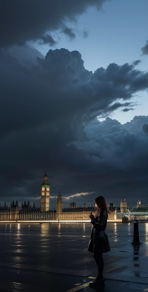 London, ultra realistic, hard rain