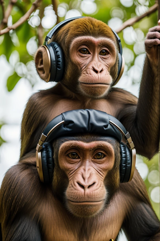 ((best quality)), ((masterpiece)), (detailed), monkey with headphones