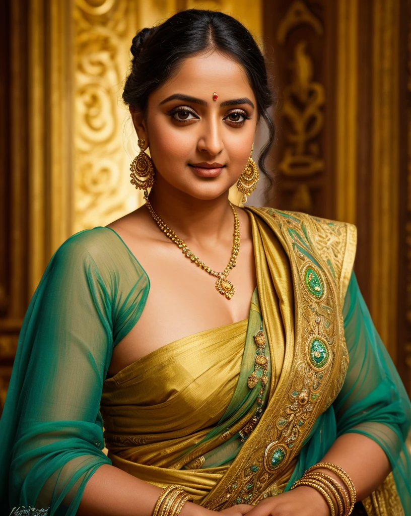 Looks like Anushka Shetty, Masterpiece, Best quality, high clarity eyes, beautifully styled hair, critically flawless,sharp picture, Full portrait, High pixels, perfect face, perfect eyes, beautiful face, perfect hands,perfect fingers, in Peter Paul Rubens style, by Peter Paul Rubens, baroque style, acrylic on canvas, highly detailed, description: "Create a nymph inspired by the tales of Greek or Roman mythology, embodying the essence of a natural element or location, and possessing a unique ability or trait that sets her apart."