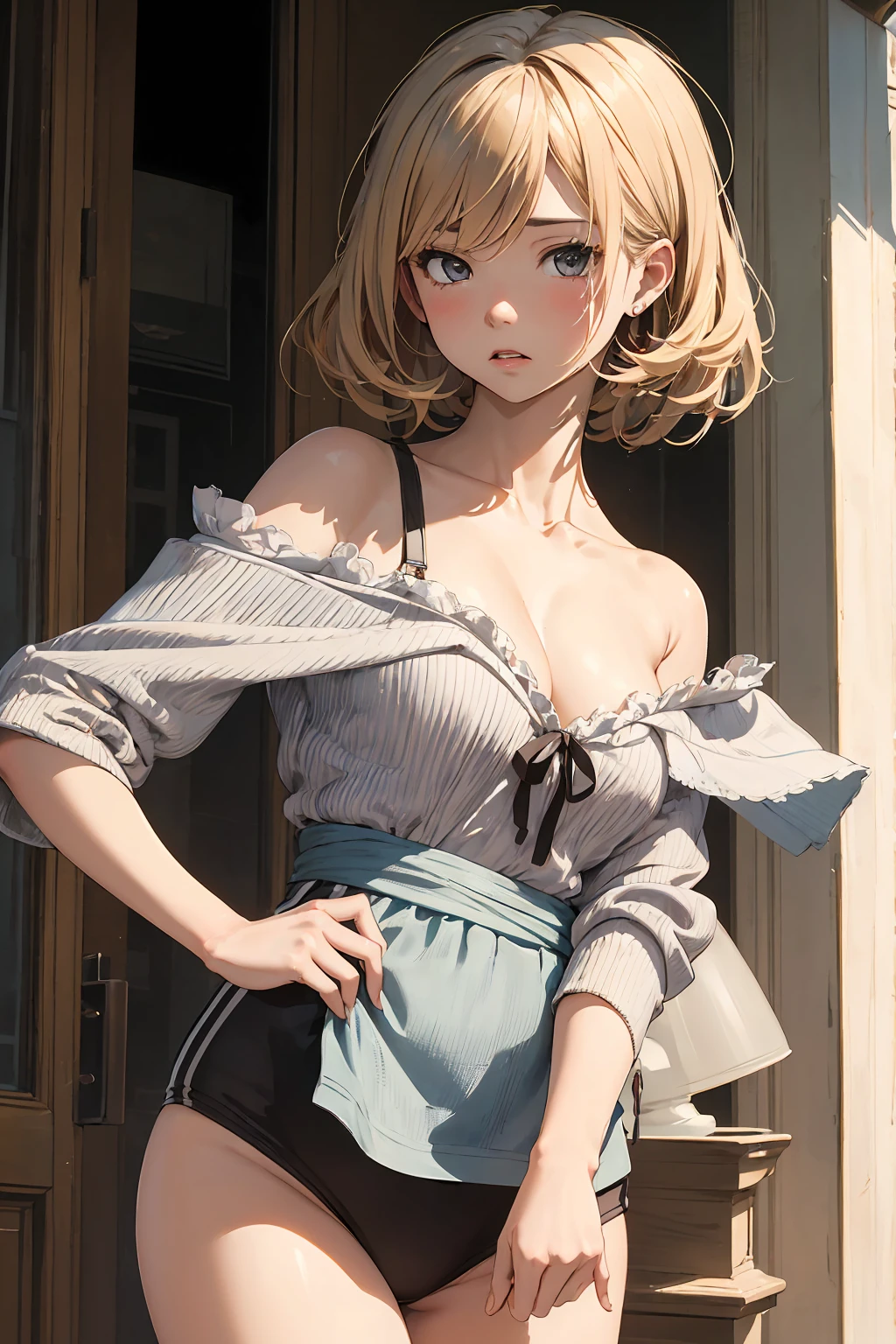Browsing Caution masterpiece, Highest quality, High resolution, 1 girl's hair ribbon, Cute white bra Cute white panties Angry face Super fatty muscle Bedroom Beautiful night view M-shaped foot Blushing Beautiful Abs