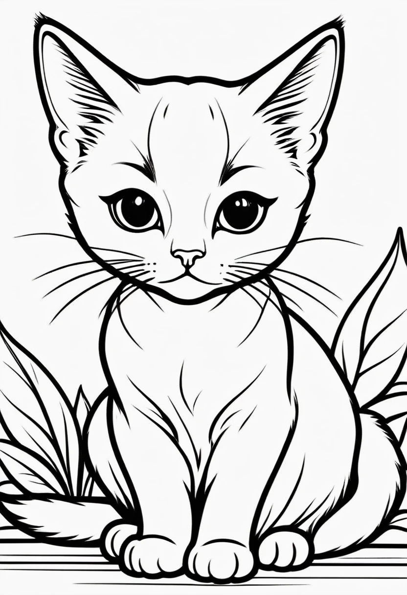 arte em linha, outline only, comic style, american dream cat, siamese cat, coloring book page, black and white only, no colors, no shadows, chibi style, without background, cute cat, cartoon, kids coloring book, american dream cat, cat siamese. american dream life cat cat