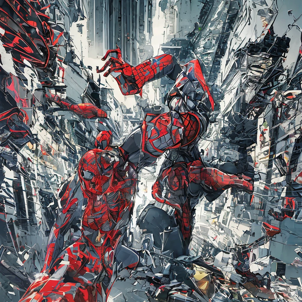 {{A poorly executed and ((unrealistic)) representation of {((Spiderman in his comic book suit))}}} with {((awkward pose, stiff web movement, and unrealistic textures))}. This is a {((low-quality))}-inspired image that showcases {((blurry details and poorly defined textures))}. The environment/background should be {((bland and undefined))} to create a {((dull and uninspiring mood))}. The image should be in the style of a {((low-resolution photograph))}, incorporating elements that are {((unrefined and lacking detail))}. The {((distant shot))} shot, captured with a {((inferior lens))} lens, will provide a {((unengaging perspective))}. The lighting should be {((flat and unremarkable))}, emphasizing {((lack of depth and contrast))}. The desired level of detail is {((low))} with a {((poor resolution))} resolution, highlighting {((bland and uninteresting visual elements))}. The goal is to create a ((disappointing)) image that falls short of expectations, lacking {((impact and realism))}.