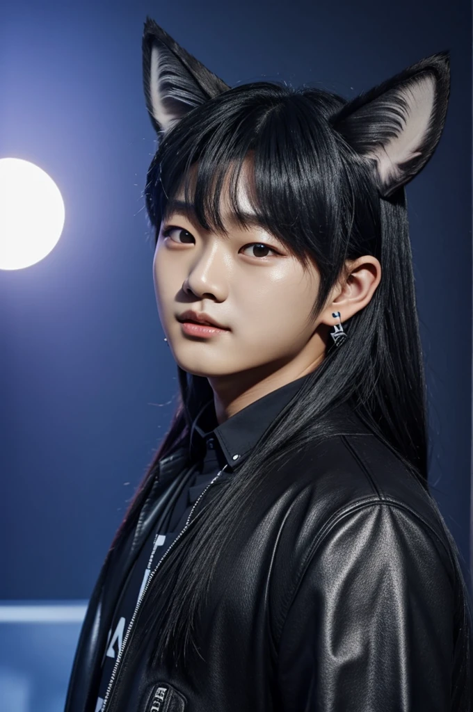 Hyunjin from skz with wolf ears 