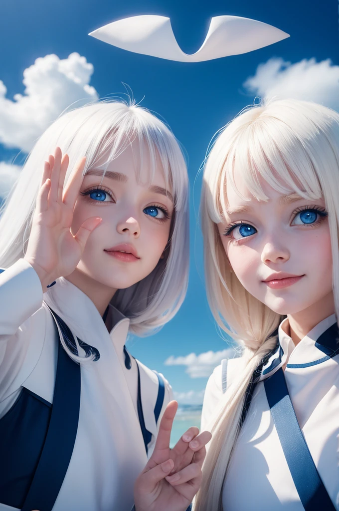 Two White lining waving blue eyes goodbye
