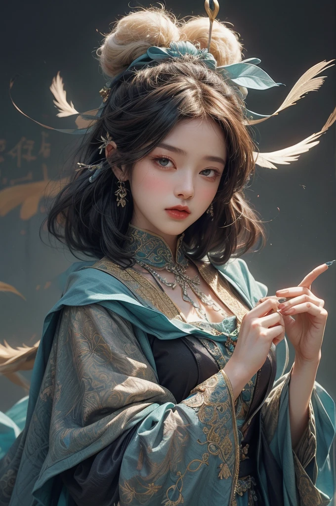 (number:1.2)single girl with one face, in a charming atmosphere, oil painting (1.5) Capture dynamic scenes, who is a confident girl (1 woman) Contrasted with a dreamy background filled with Chinese aesthetic elements... backdrop, Decorated with mesmerizing Ambilight colors.., Revealing the charm of China. dynamic brush strokes (1.5) make her body come alive, while the layered background creates a pure atmosphere... Bright splashes of color and lively brushstrokes add an artistic touch...
Limited colors appear on the ultra-detailed 8k unity wallpaper.., Perfectly blends elements of Chinese culture.., Complete with Zentangle and Mandala patterns that blend seamlessly with fractal art.. (1.3). The dynamic angles present an elegant dance of chaos against a brutal design background in a dreamlike atmosphere...
Symphony performance by famous artist James Jean, Robi Dvi Antonumber, and Ross Tran contribute to creating a pleasant musical atmosphere... Multi-colored glitter floats. (1) เปล่งประกายผิวที่เปล่งประกายของเธอท่ามกลางbackdropของจักรวาล, Create a tranquil mosaic reminiscent of blue and green jellyfish.. (1.4) amidst the realism of photographs (1.4) Depth, Woman riding a dragon gracefully.
