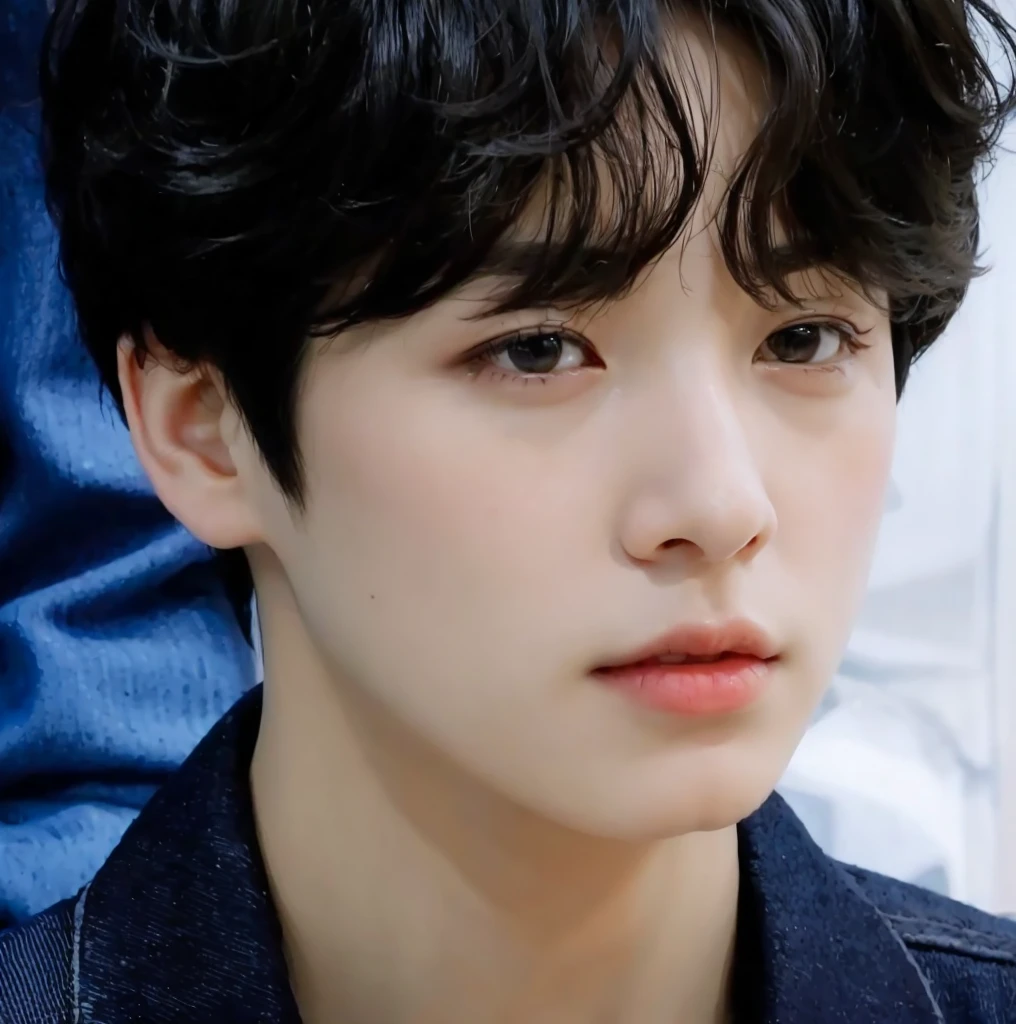 Kpop boy, Jeon Jungkook, smooth skin, big eyes, beautiful lips.