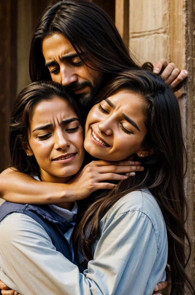 Jesus hugging a person who is crying