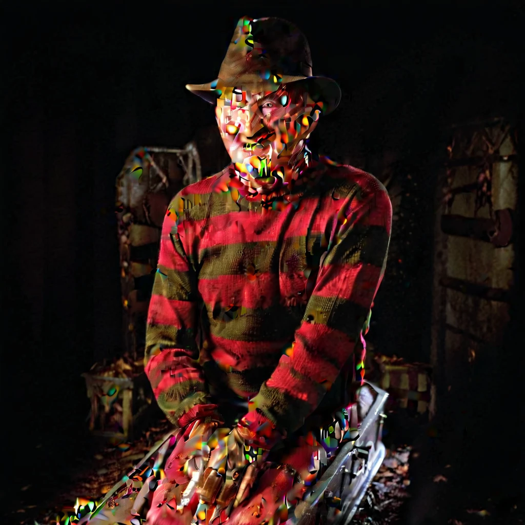a movie poster of " A nightmare on elm street" with Freddy Krueger in a coffin