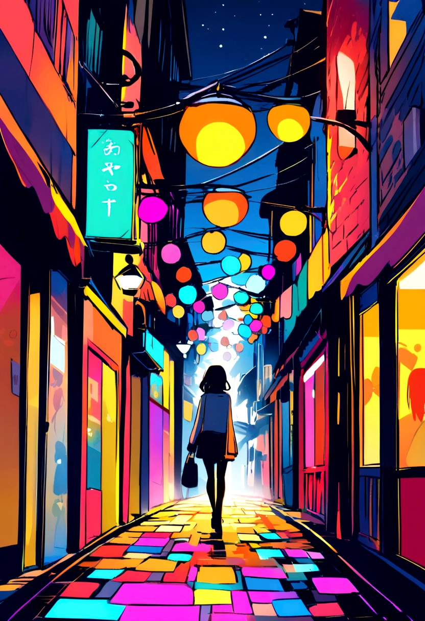 Create a character walking down the street at night.