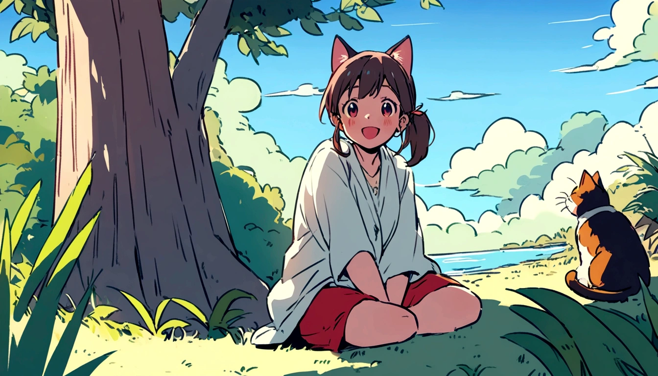 Ghibli style、Cat、nature、relax、