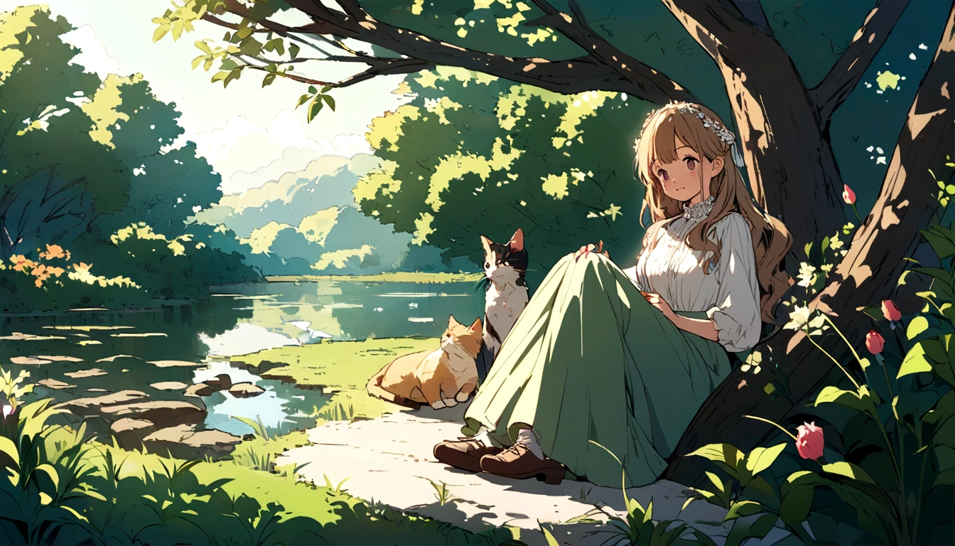 Ghibli style、Cat、nature、relax、