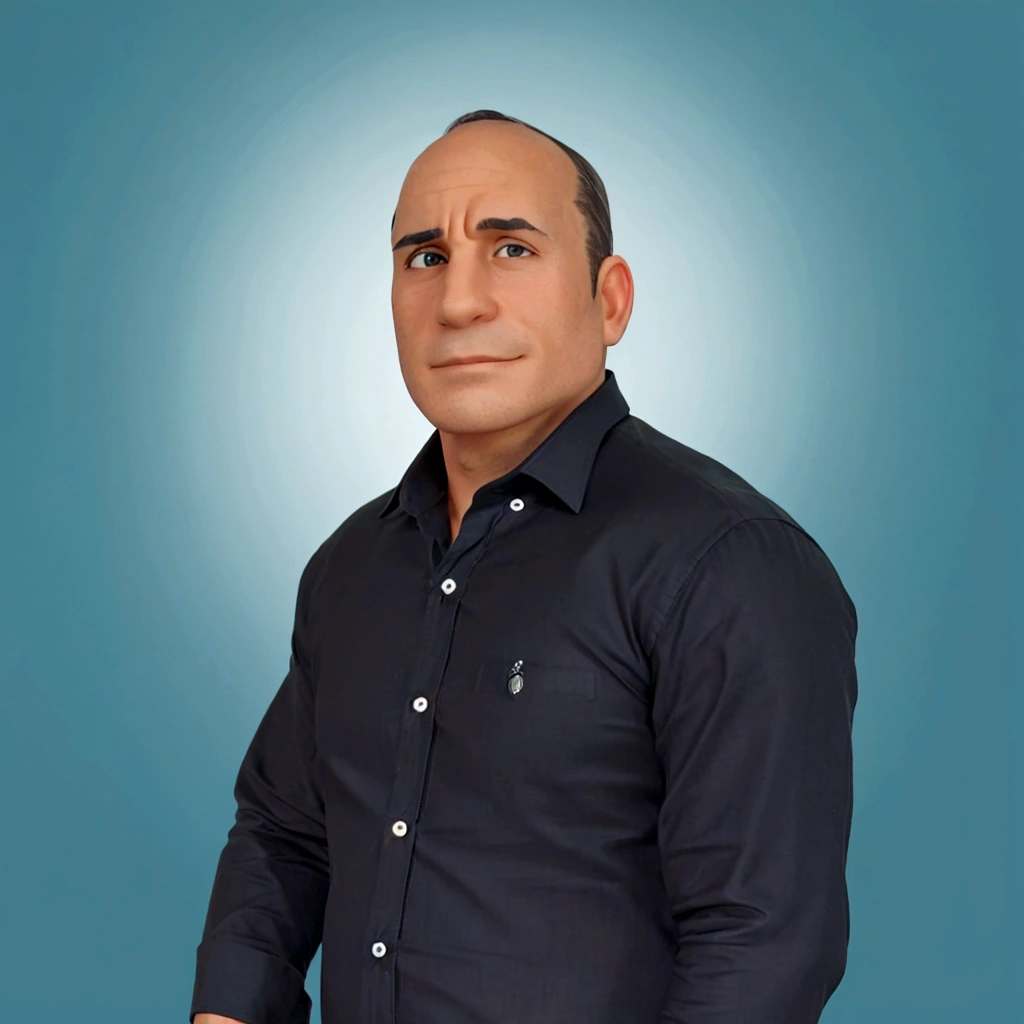 man wearing a black formal t-shirt, with a serious face and a slight smile. Create in several different positions, with hand on face, arm crossed