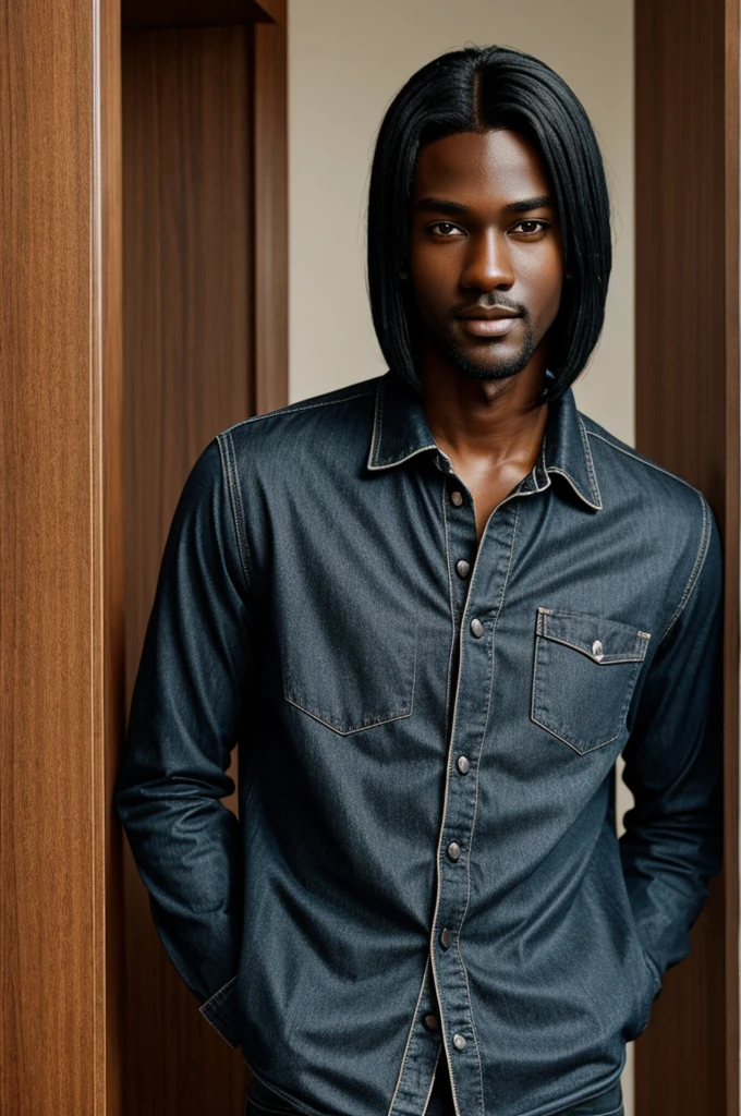Tall handsome boy with black skin and straight hair