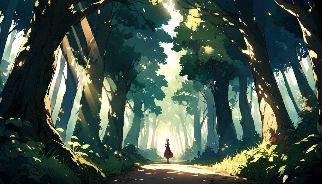Ghibli、nature、forest、Sunlight filtering through the trees、