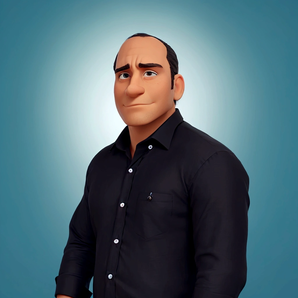 man wearing a black formal t-shirt, with a serious face and a slight smile. Create in several different positions, with hand on face, arm crossed