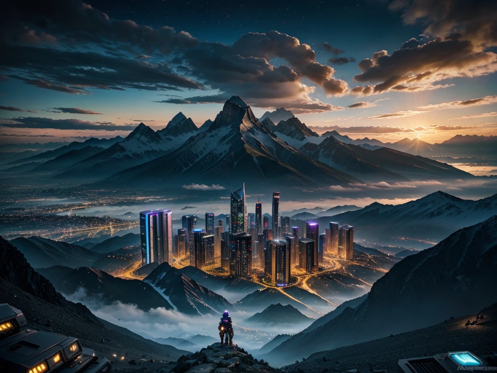 futuristic city, fantasy, 23rd century, mountains