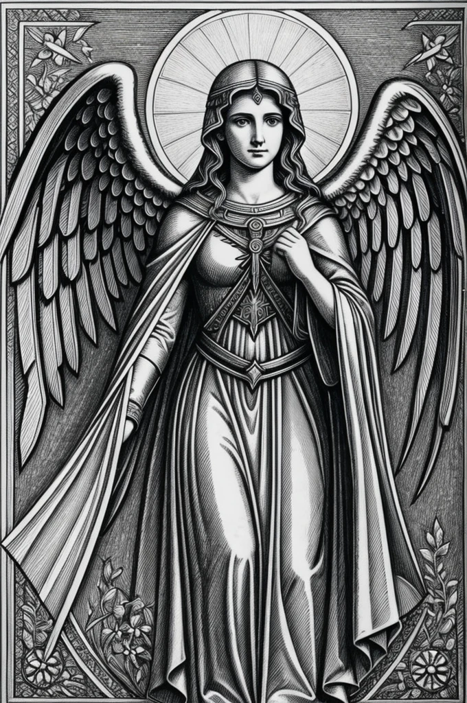 Archangel Gabriel blackwork style drawing