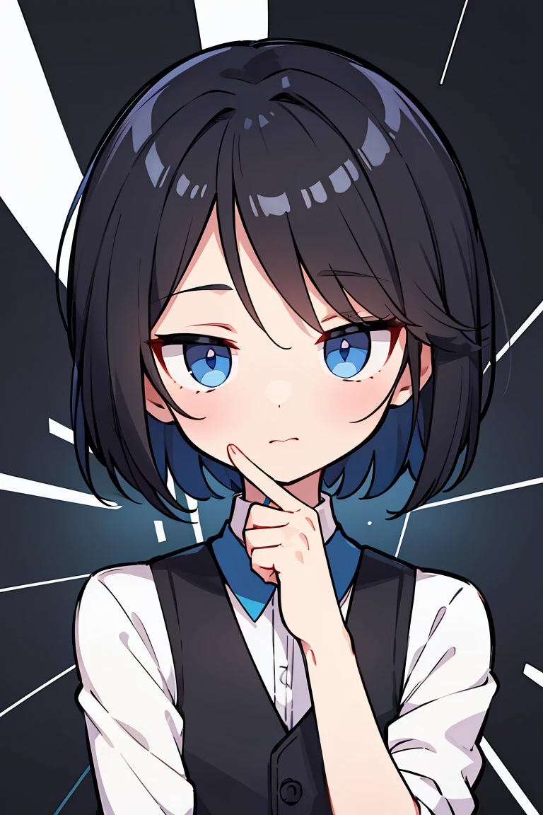 1 A boy dressed in white，male people，Cheerful and lively，Welcoming and lovely，Charming, Handsome，fashion hair，short detailed hair，Playful expression，Side face avatar，Black color hair，vivid background，blue eyes. (solo)
