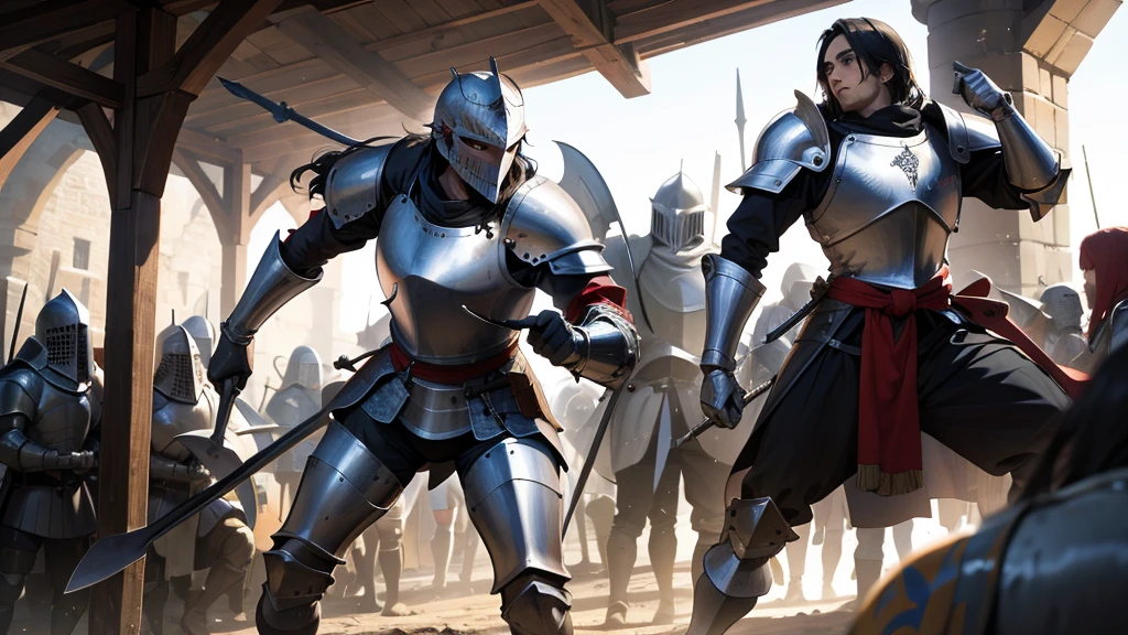 medieval knight fighting in a war