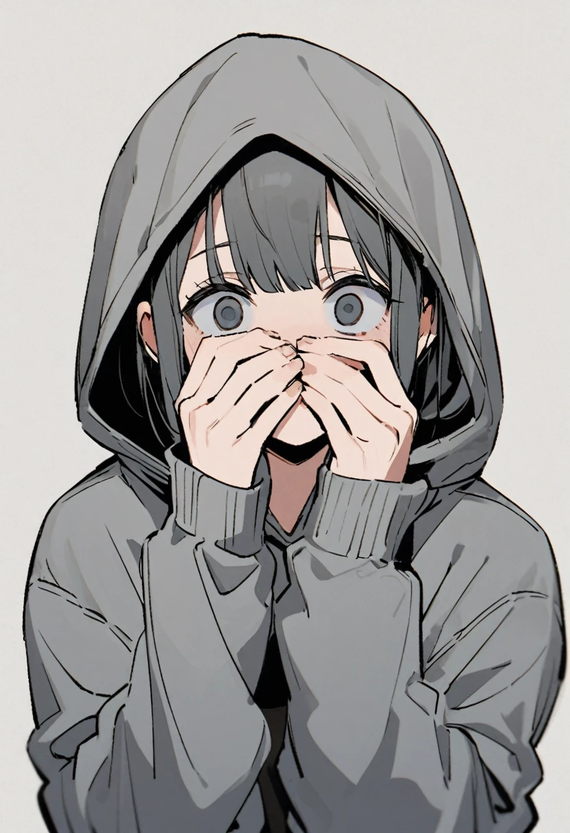 A 16-year-old boy in a gray sweatshirt and dark circles, The hood of the sweatshirt covers part of her face, making her mysterious.
