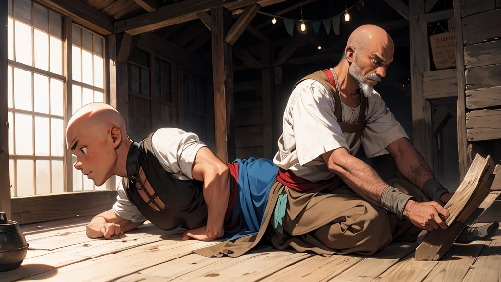 old bald slave and in medieval time slavery