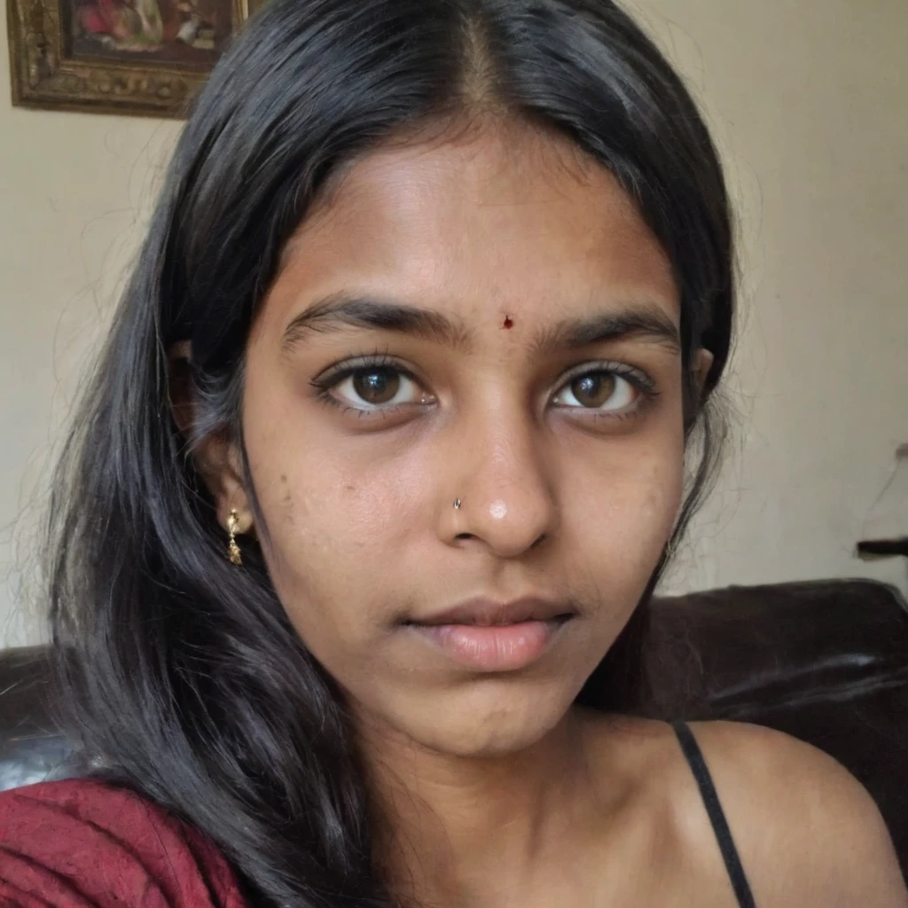 phone photo of an 18year old poor Indian girl at home,  clearly visible, uploaded on snapchat