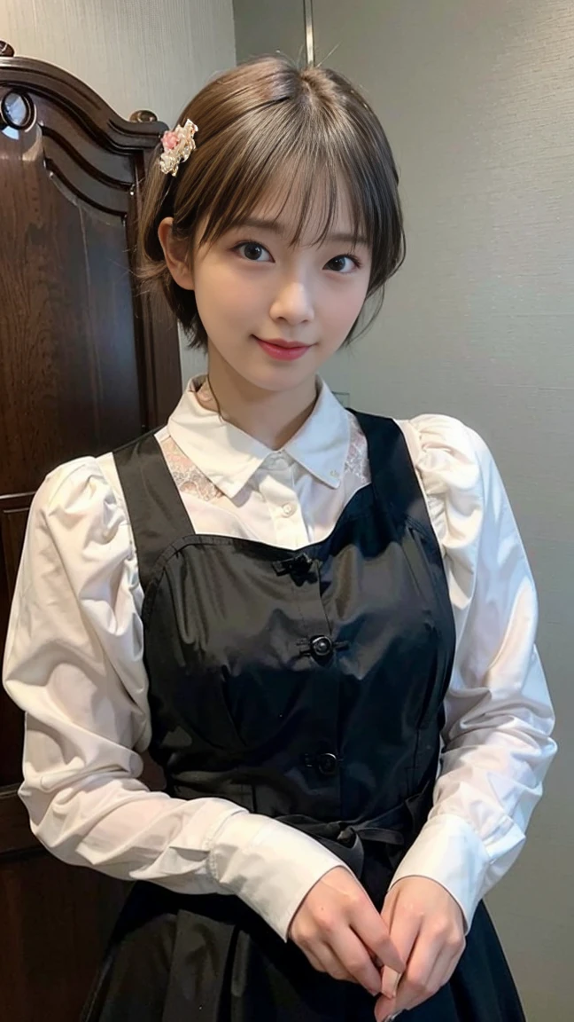 1 Nogizaka Musume、very cute、beautiful girl、19 years old、(gothic fashion)、beautiful face, Exquisite details of eyes and skin、fine black shiny hair、Classy ruffles、frilled tie、ribbon tie、rose hair accessories、(smile at the camera)、(cowboy shot)、(sea of europe)、professional lighting、break、(realistic、Photoreal:1.37)、8K、(masterpiece)、(highest quality:1.4)、(Super high resolution:1.2)、 (Raw photo:1.2)、(delicate lace、soft fabric、beautiful rose pattern dress)、perfect anatomy、4 fingers and 1 thumb、seaside background、(Wallpaper by Unity 8K)