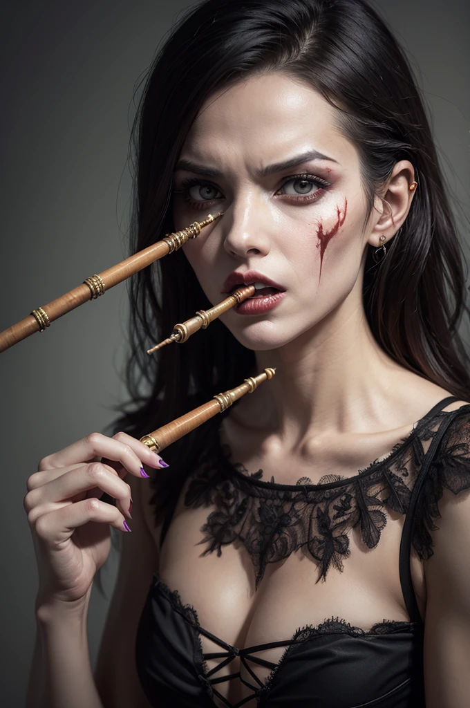 Zombie woman playing transversal flute