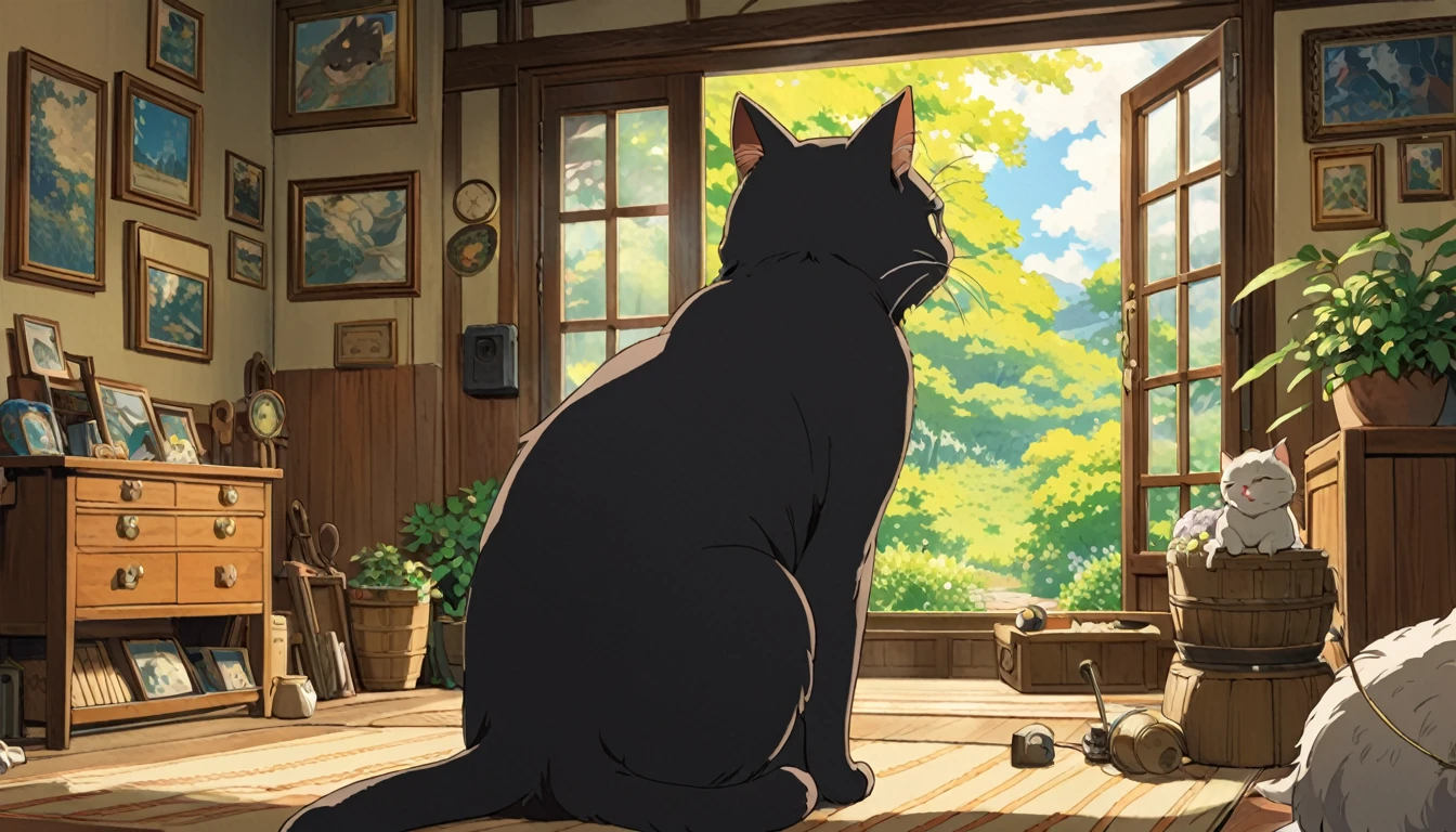 Studio Ghibli-style anime movies, Movie stills, Highest quality, masterpiece, Representative works, Official Art, Professional, Super intricate details, 8K,Cat