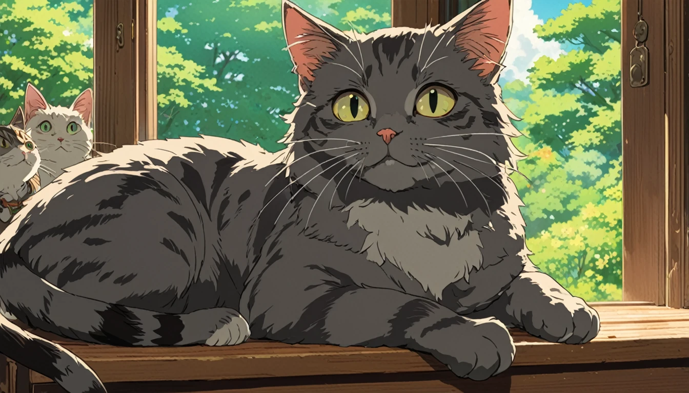 Studio Ghibli-style anime movies, Movie stills, Highest quality, masterpiece, Representative works, Official Art, Professional, Super intricate details, 8K,Cat