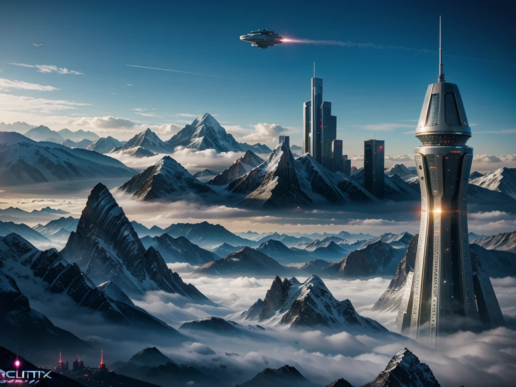 futuristic city, fantasy, 23rd century, mountains
