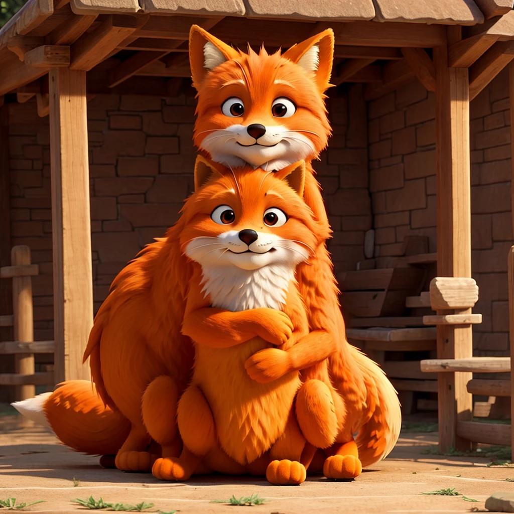 Many orange fox hugging with Jesus Christ