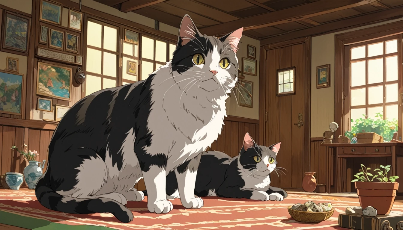 Studio Ghibli-style anime movies, Movie stills, Highest quality, masterpiece, Representative works, Official Art, Professional, Super intricate details, 8K,Cat