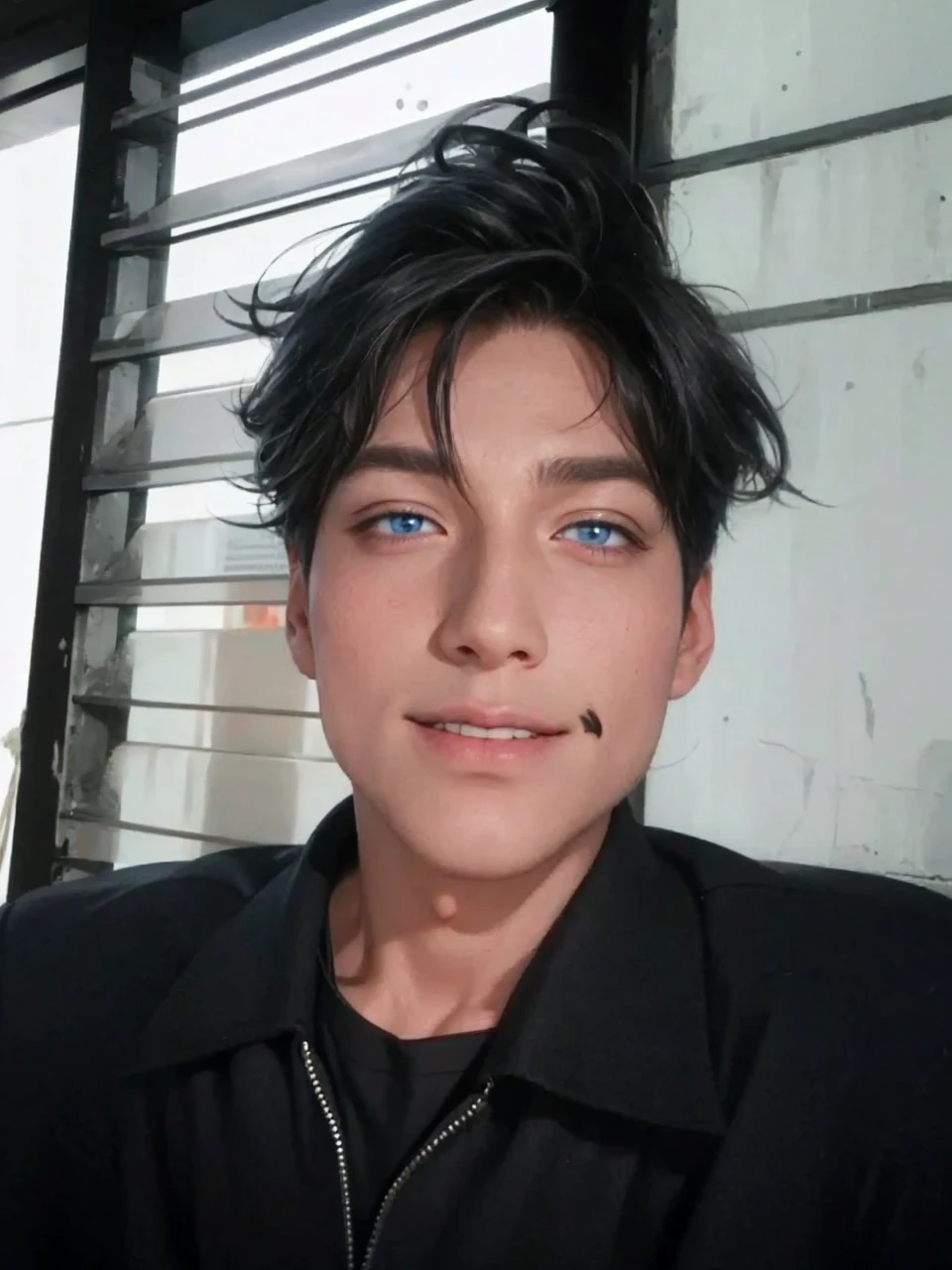 Boy, white hair, blue eyes, sharp, serious features, white skin, formal style
