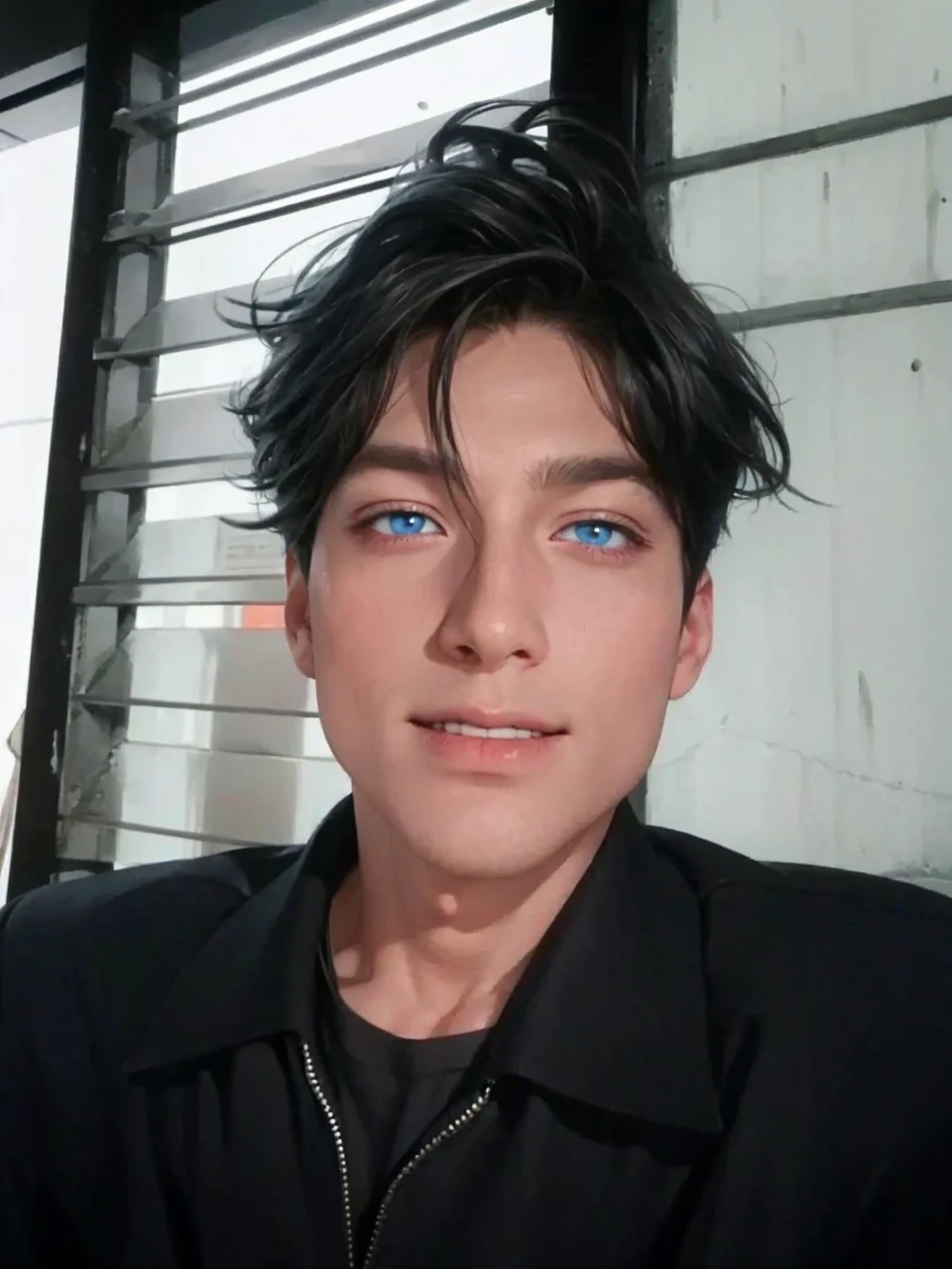 Boy, white hair, blue eyes, sharp, serious features, white skin, formal style