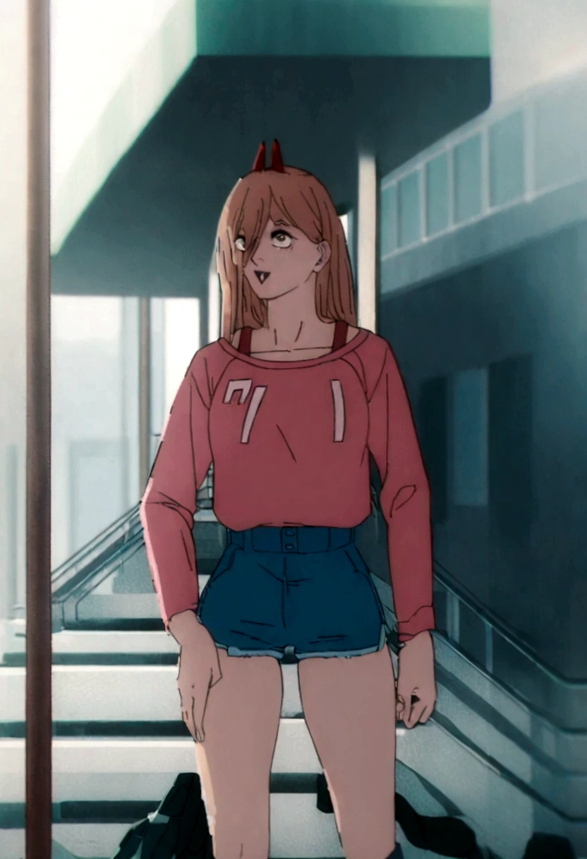 1 garora, wearing a short pink blouse , and short shorts walking around town