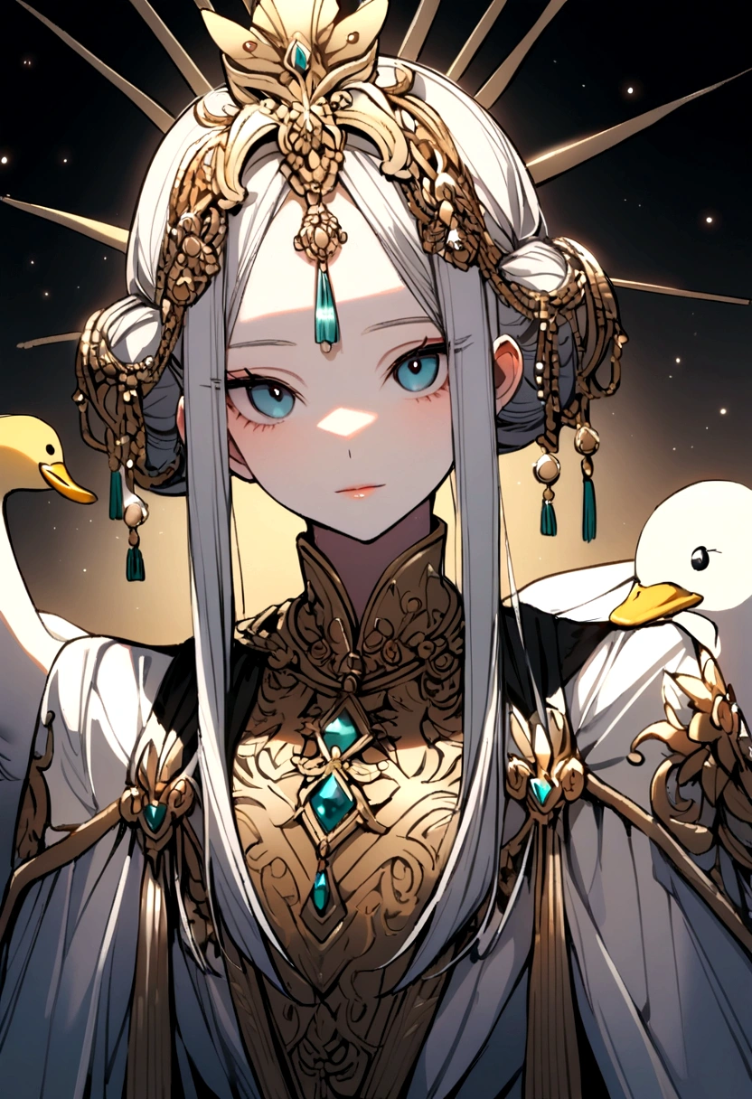 a young rich platinum duck, head, face facing the camera