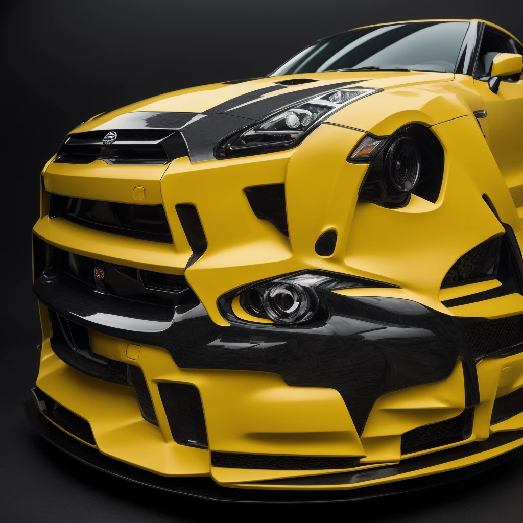 ((Best Quality)), ((Masterpiece)), (detailed), nissan gtr r33 yellow, With black background