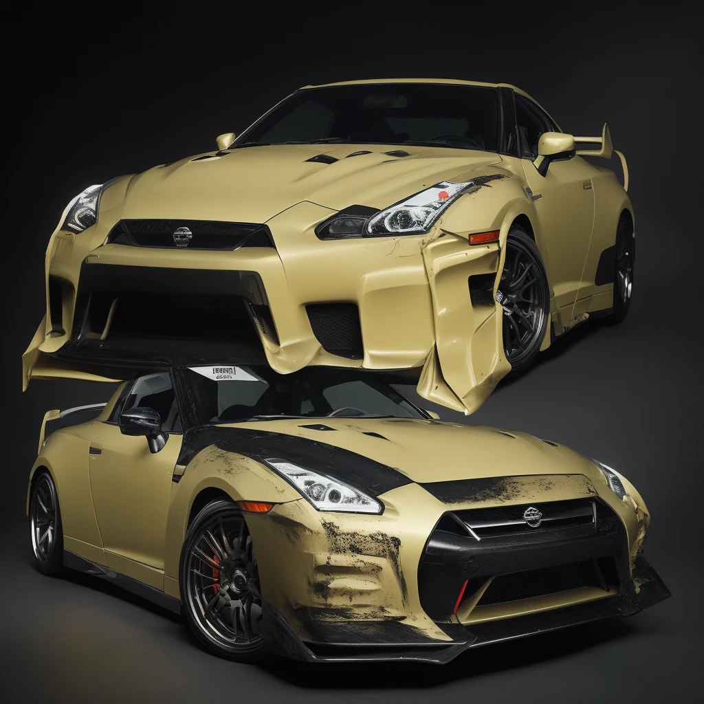 ((Best Quality)), ((Masterpiece)), (detailed), nissan gtr r33 yellow, With black background
