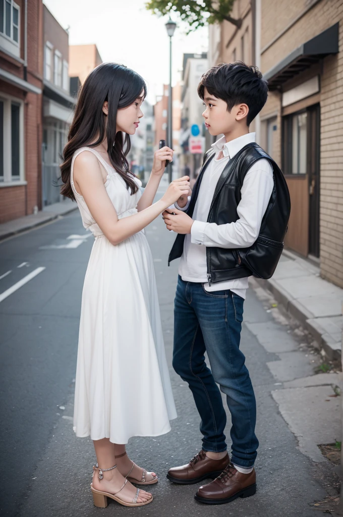 Make two people together, that the boy is asking his beloved to date a boy and a girl