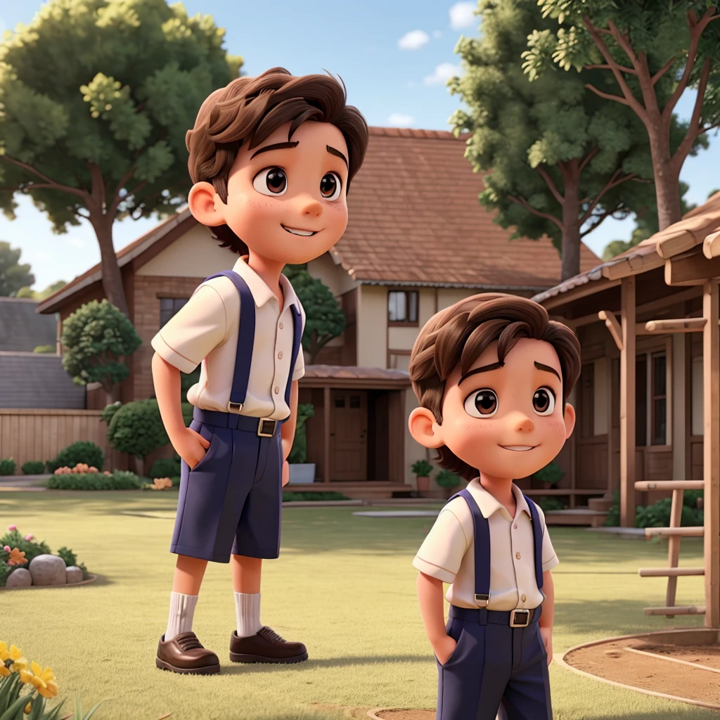 Primary school boy playing in the yard