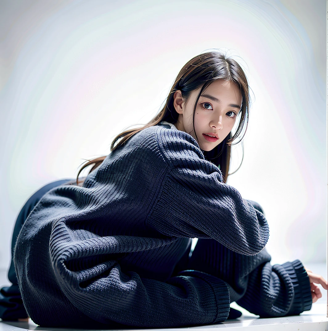 1girl,sweater,white background,