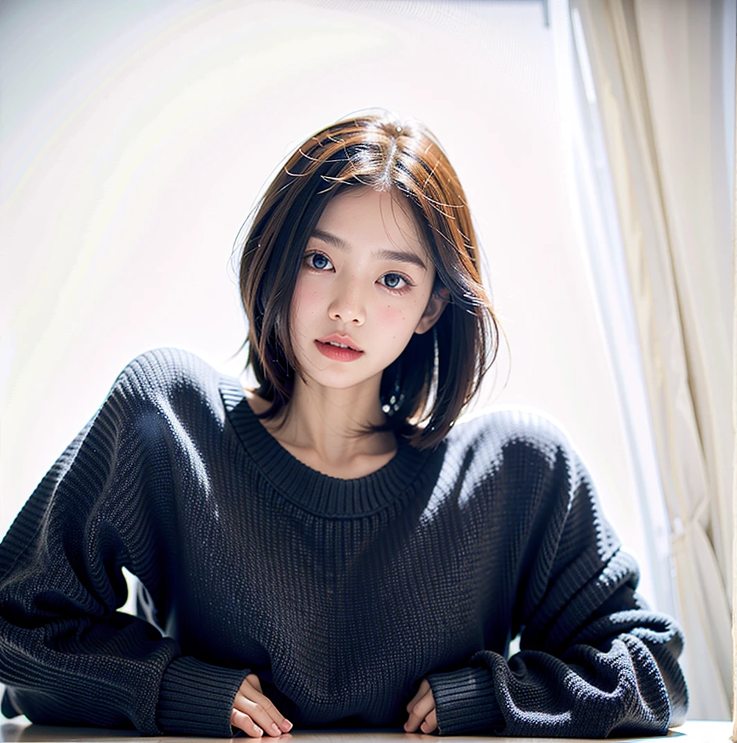 1girl,sweater,white background,