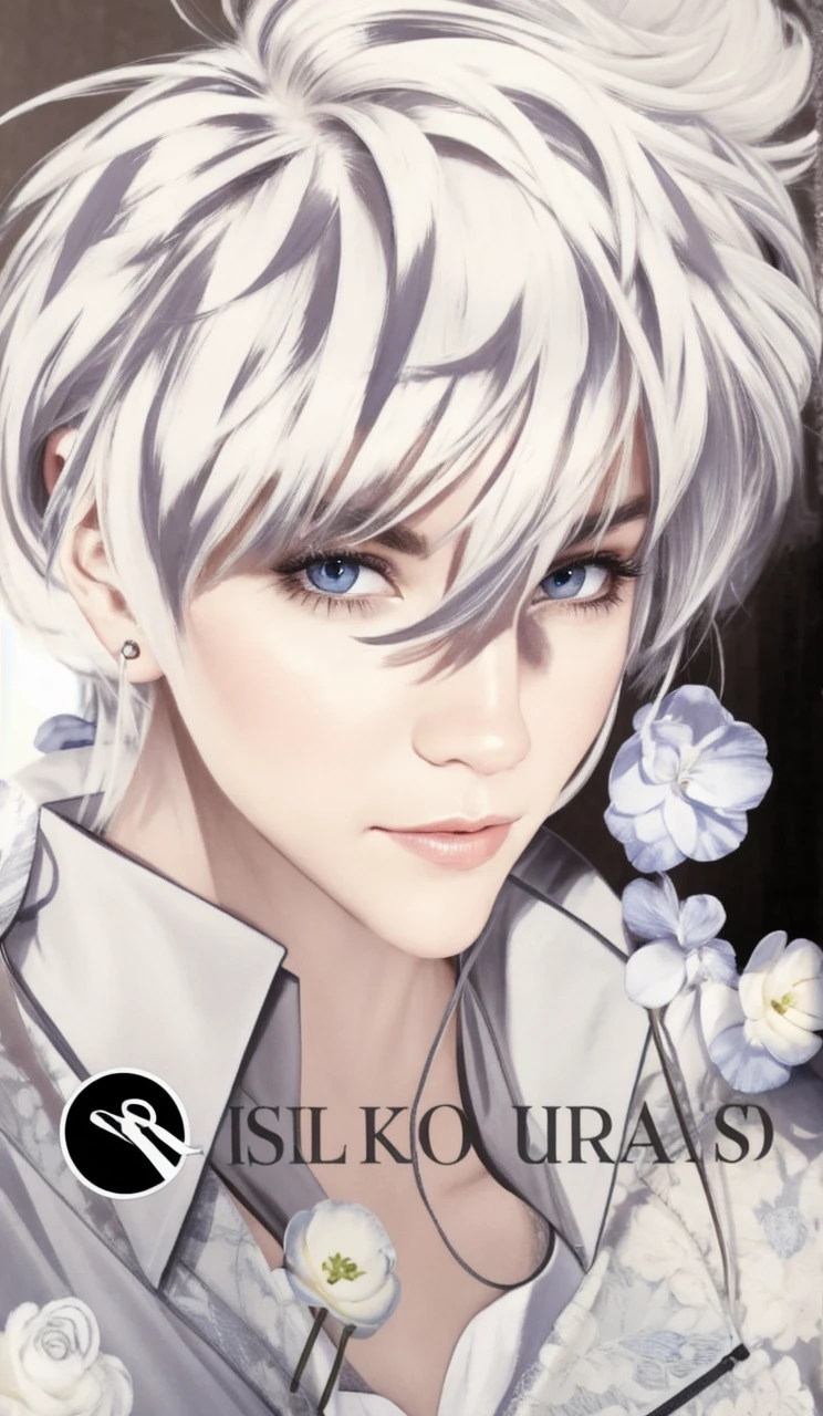 A stunningly lifelike portrait captures a 26-year-old man with silver hair, blue eyes and handsome European features. 