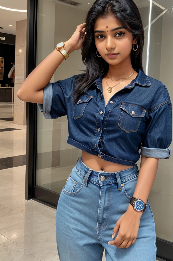 18 year old tamil girl shirt jeans pant and had cooling glass hand watch and iPhone Mall picture