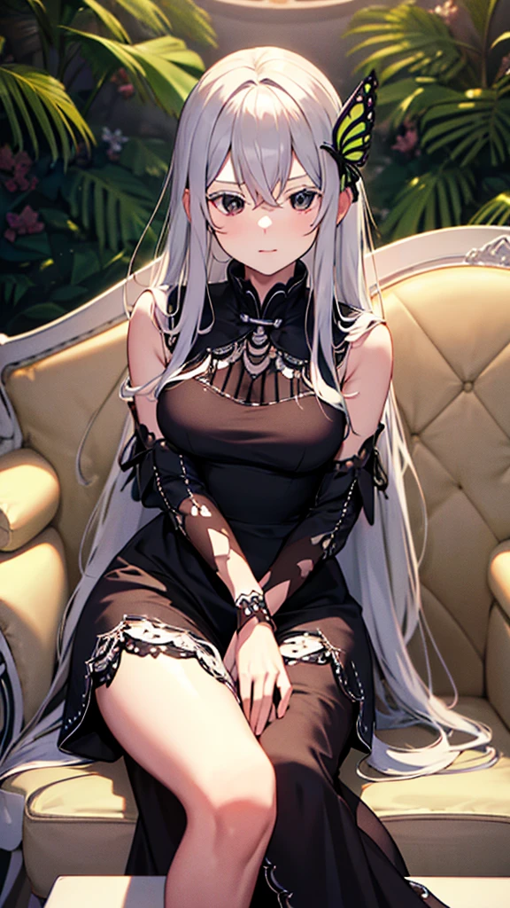 Hd full 4k Echidna sat on a couch with a beautiful dress