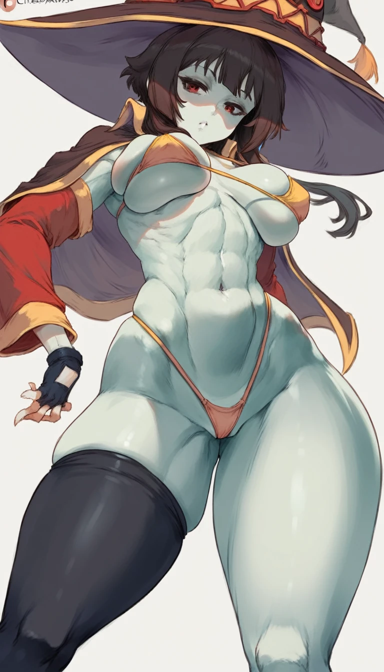 a cartoon image of a woman in a bikini and a shorts, cutesexyrobutts, anya fanart, commission for high res, pinup art, pinup, pinup body, thicc, sfw version, by Randy Vargas, pinup pose, seductive anime girl, girl pinup, oc commission, sexy :8, comic pinup style, oppai, sexy pose, commission giant tits,anime girl with big ass in a big hat and big boot, thicc, black - haired mage, commission for high res, thick smooth warframe thighs, large thighs, round thighs, megumin, giantess art, , megumin from konosuba, commission for, extremely detailed artgerm, sfw version