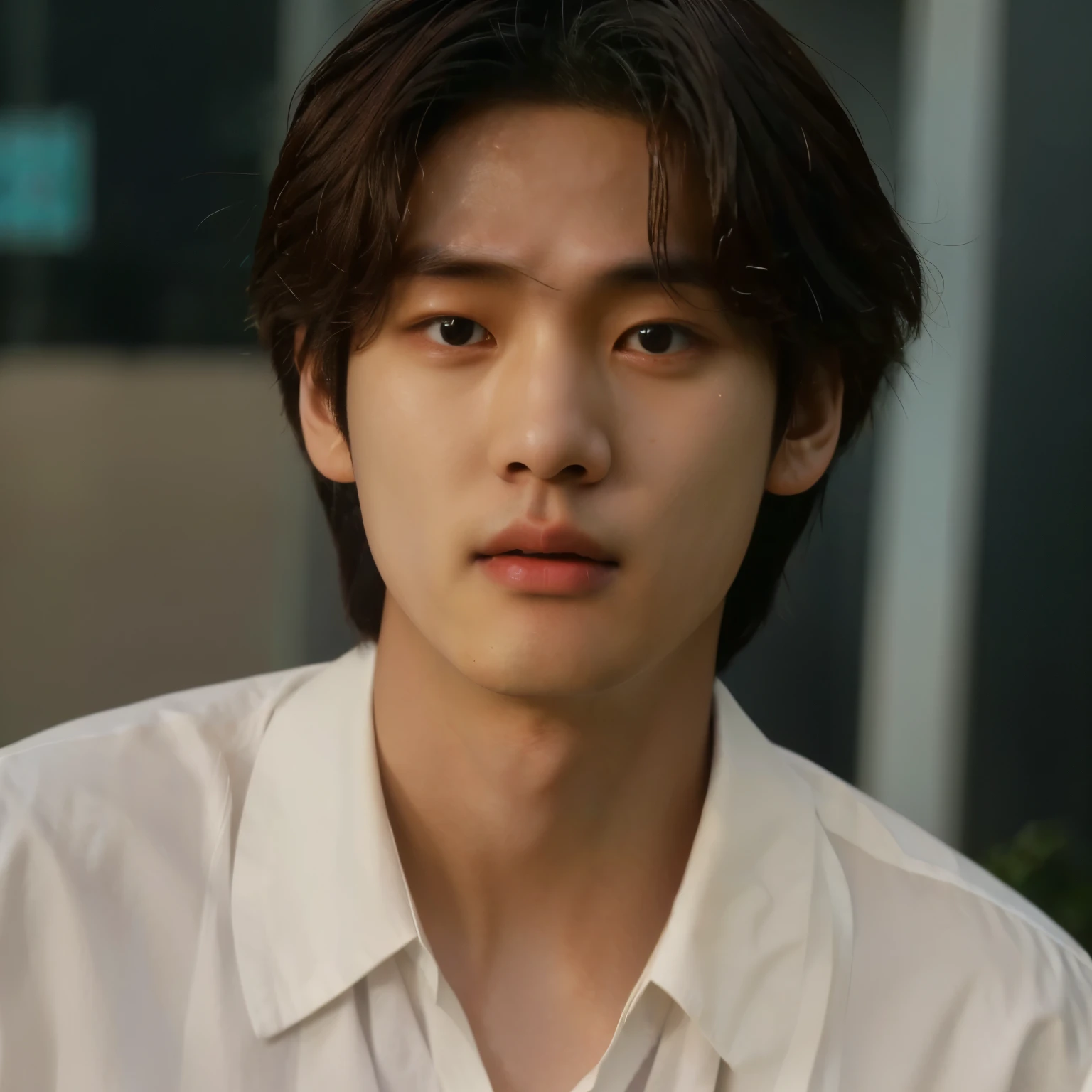 Man in white shirt and tie looking at camera, young pale angel, jinyoung shin, Jung Jaehyun, who is siwoo, lee wonbin, hyung tae, kim taejin, shin jeongho, kim doyoung, south korean man, sfw, quack ji joven, seson yoon, inspired by jeonseok lee