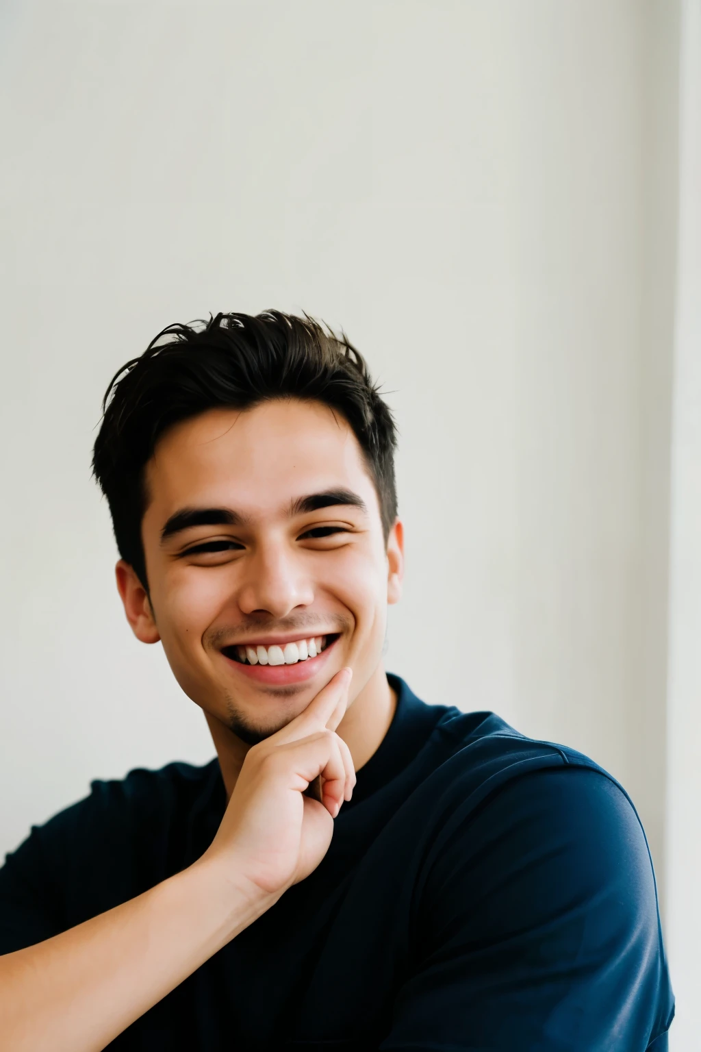 A happy person raising his hand after achieving something 