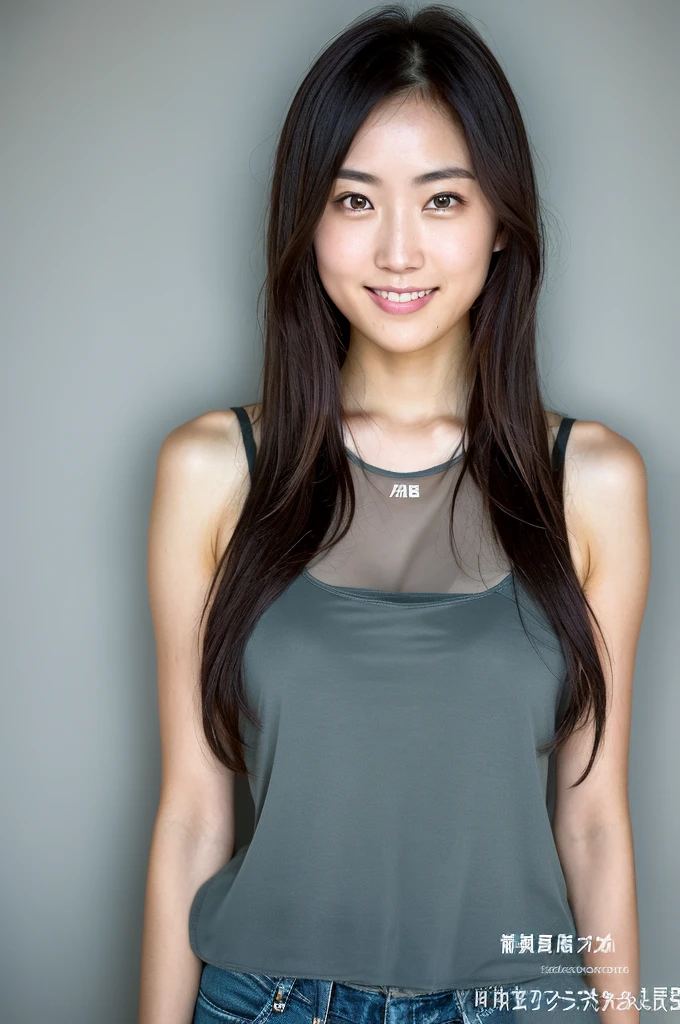 You are a professional photographer。future、Beautiful Eyes、 ((Highest quality)), Clear contours, Woman with beautiful face, (((One Girl,alone))), ((Beautiful Eyes)), Sex Appeal,Albedo and Specular Maps、Accurate simulation of lightweight material interactions、Woman posing, Thin tank top, , Kazami Yuuka, Complicated costumes, Light Smile、perfect body、Use space wisely